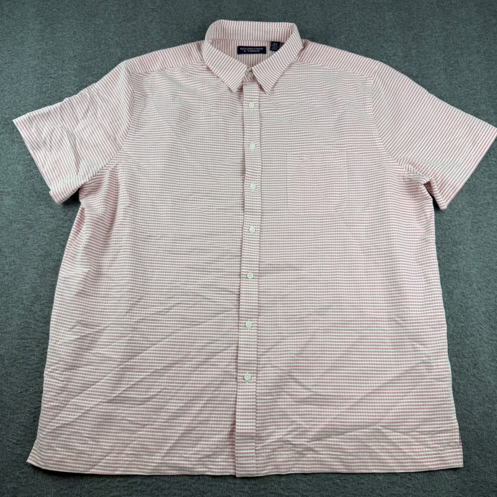 Roundtree & Yorke Button Down Men's 2XT Red White Striped Short Sleeve Shirt